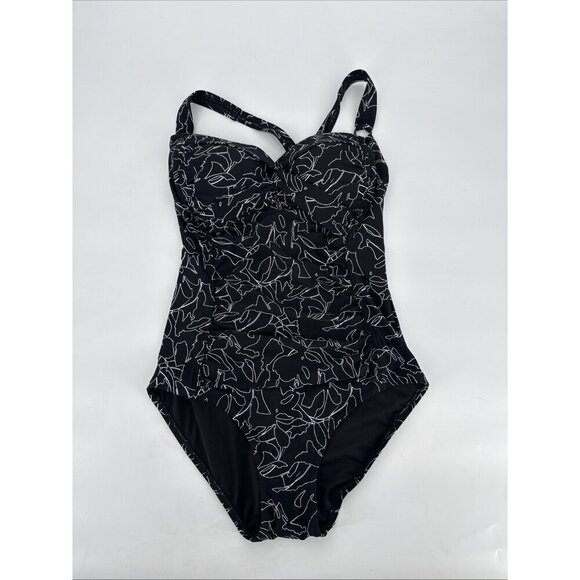 DKNY Women's Size XL Black White Sweetheart Twist Front One Piece Swimsuit New - Picture 4 of 11